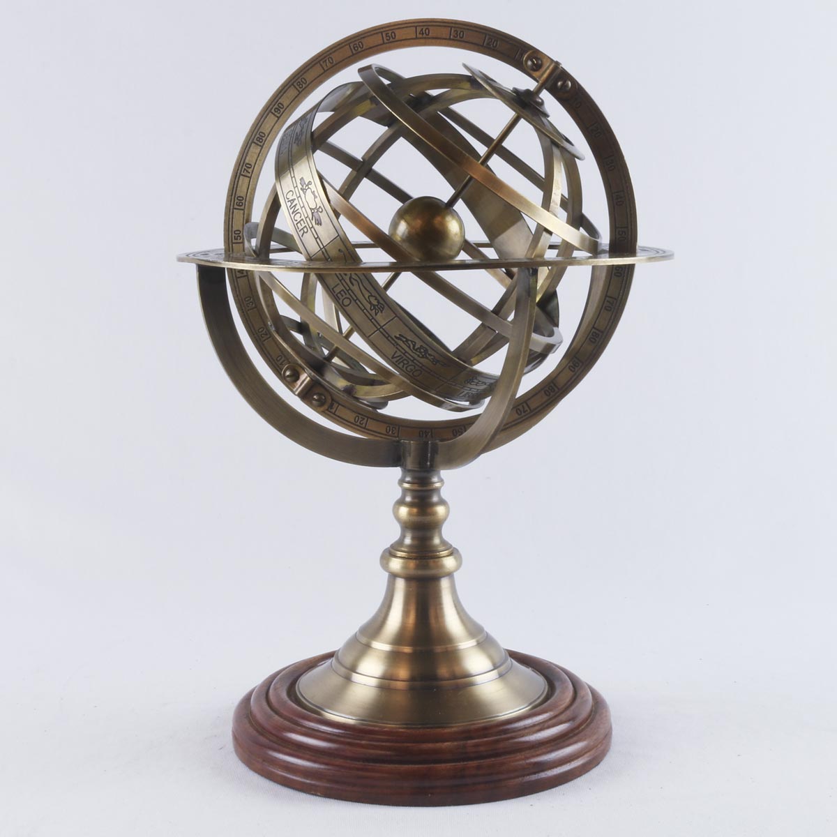 ARMILLARY GLOBE 28CM BRASS NAUTICAL SPHERE EARTH ZODIAC HOROSCOPE ...