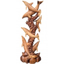 Hand Carved Wooden Dolphins On Coral 200cm