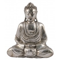 Wooden Buddha Hands in Lap - Antique Silver Finish